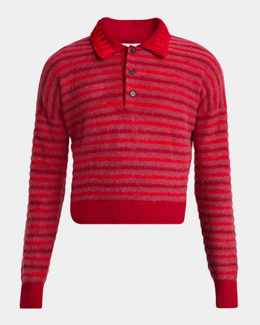 Mens Wool-Mohair Striped Polo Sweater Product Image