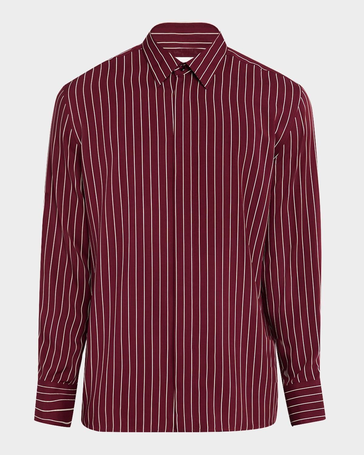 Mens Vertical Stripe Silk Sport Shirt Product Image