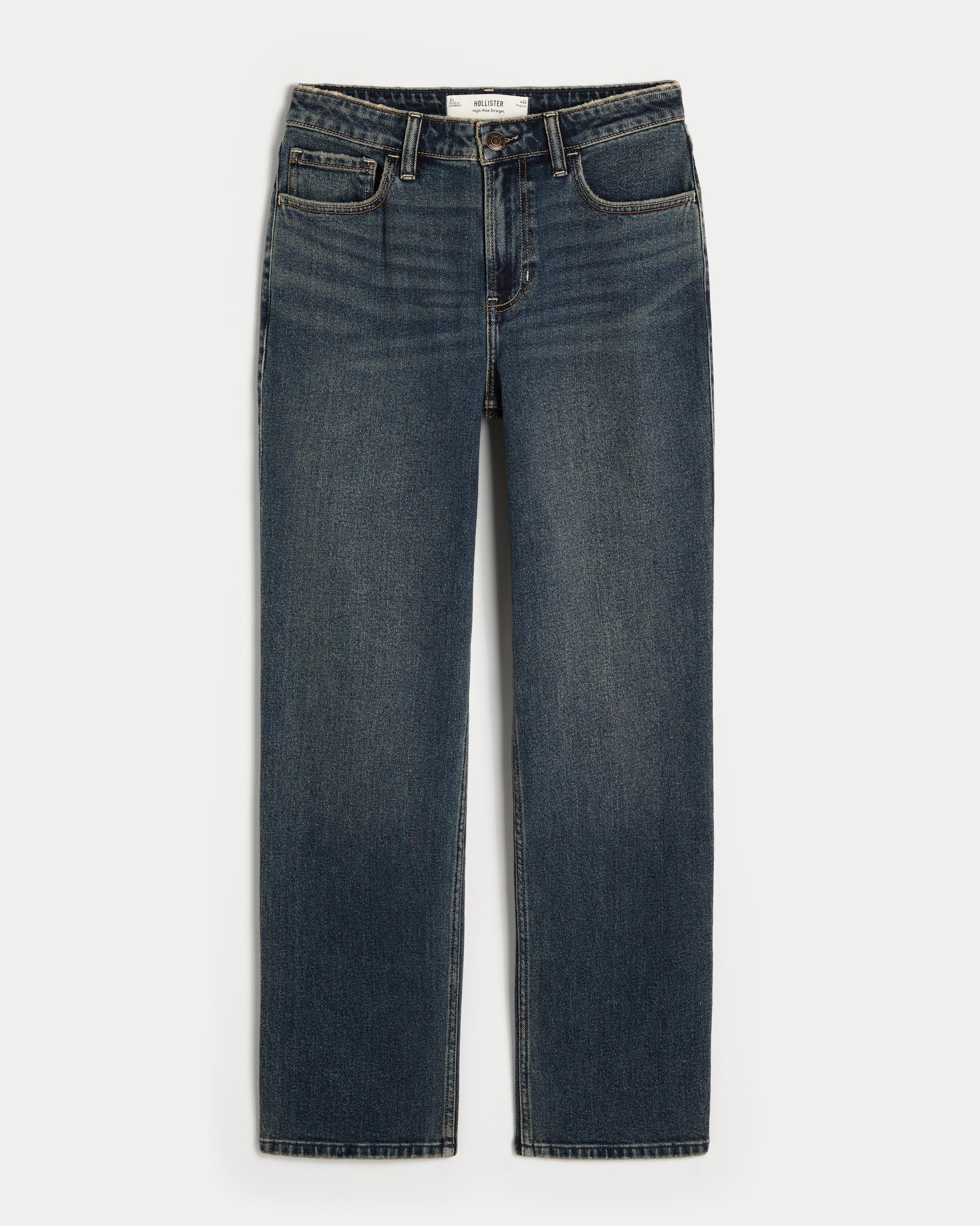 High-Rise Dark Wash Straight Jeans Product Image