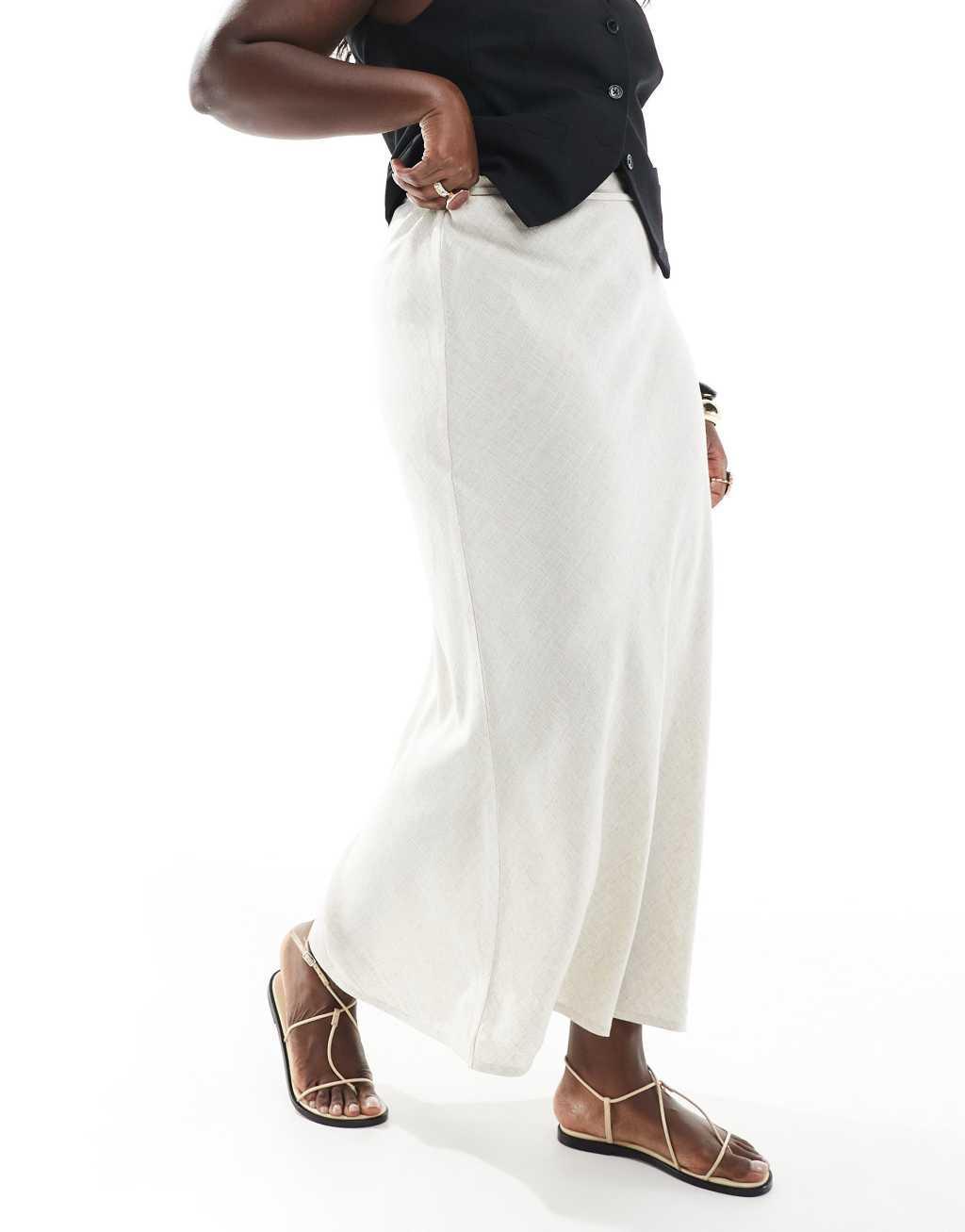 ASOS DESIGN Curve linen blend bias maxi skirt in stone Product Image