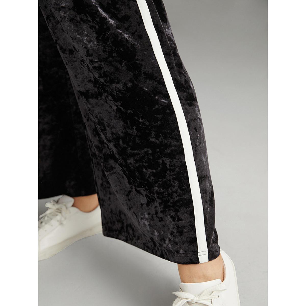 Velvet Contrast Webbing Elastic Waist Sweatpants Midnight Plus Size Women Casual Dailywear Contrast 26/4X Bloomchic Product Image
