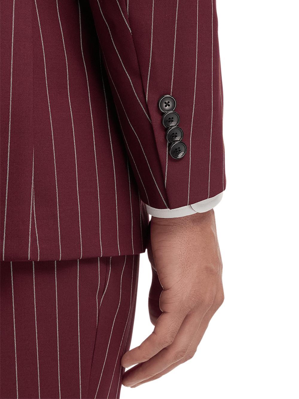 Wool Stretch Stripe Double Breasted Suit Jacket - Burgundy Product Image