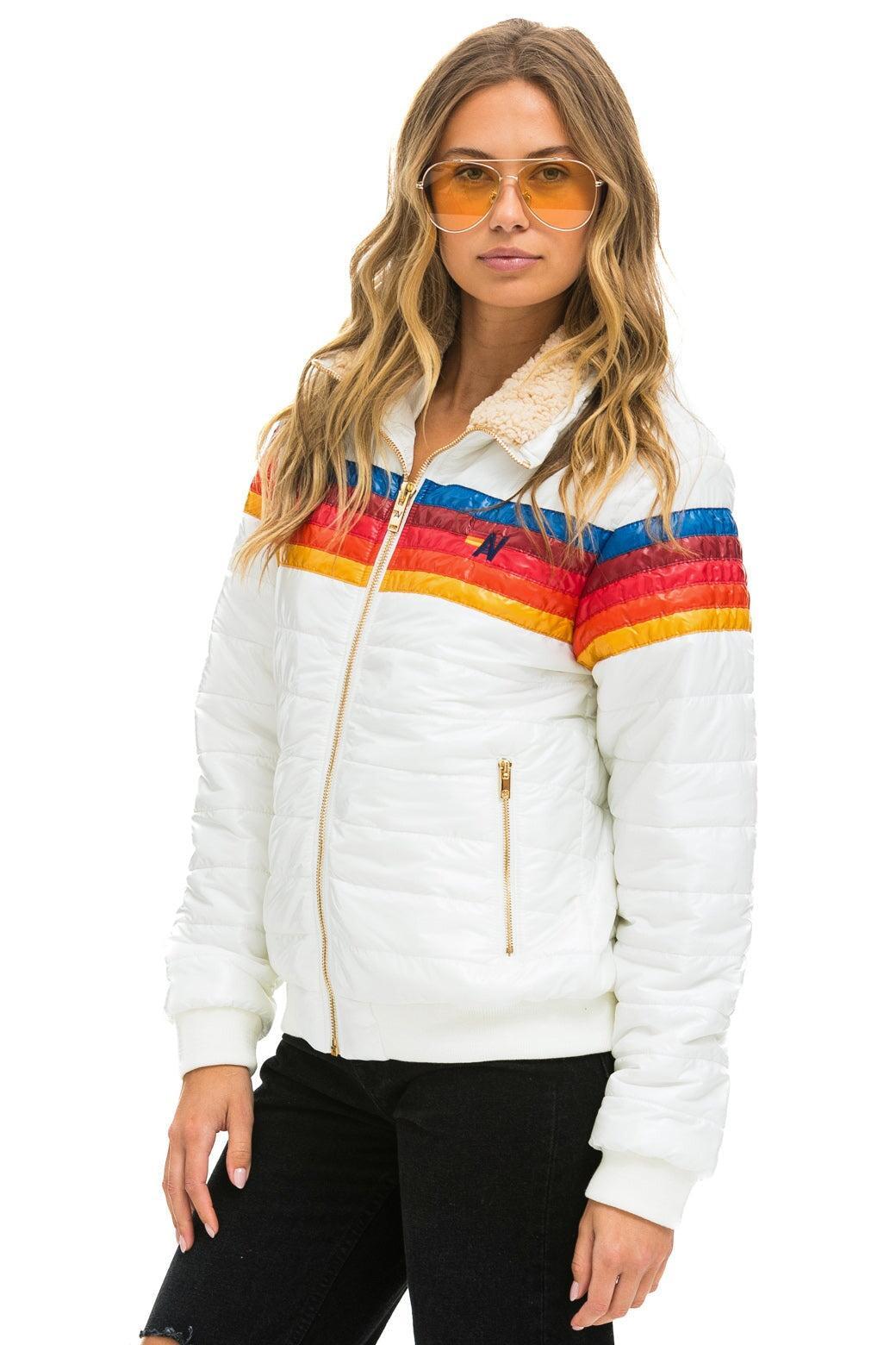 5 STRIPE RAINBOW SLEEVE JACKET -  WHITE GLOSSY Female Product Image
