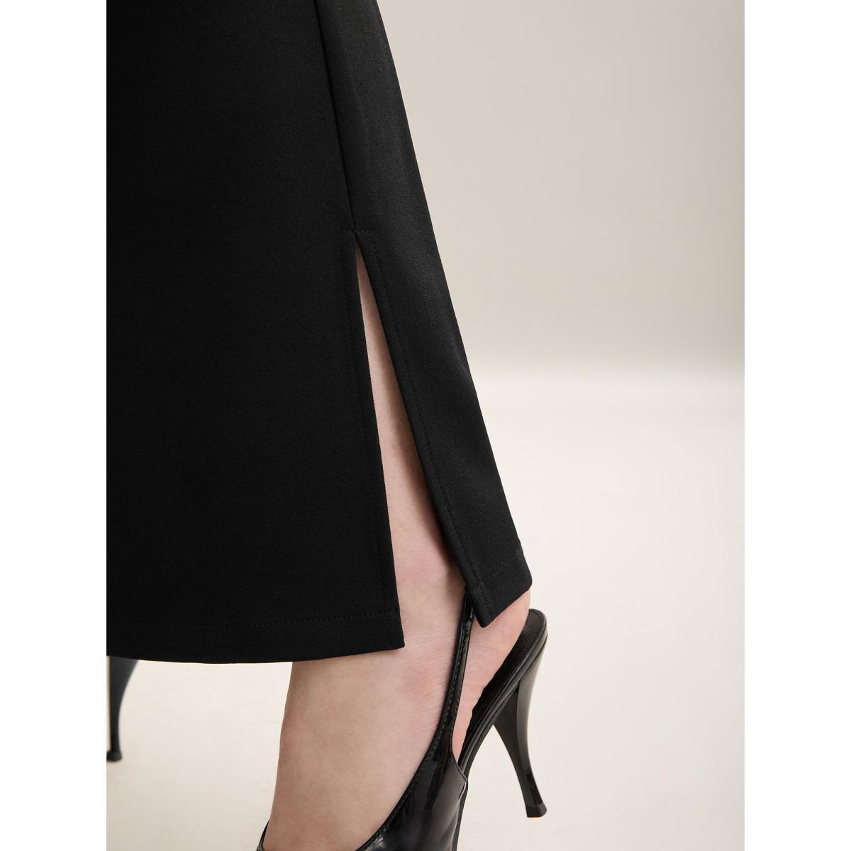 Plus Size Side Slit Plain Bootcut Pants Women Black Workwear Essentials Bodycon Mid Rise Work Pants BloomChic 28/5X Product Image