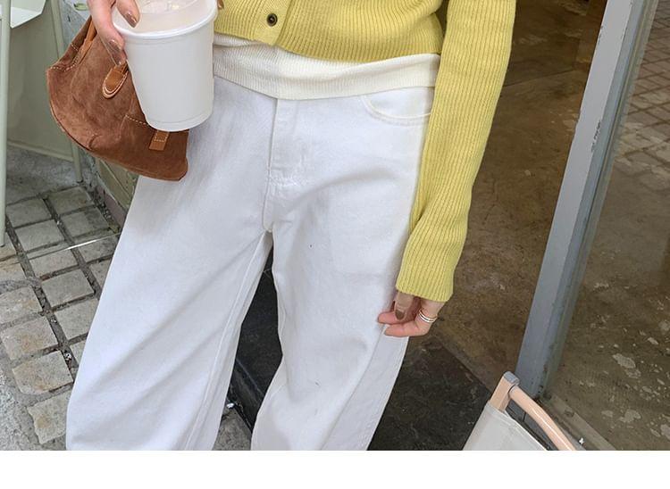 Long Sleeve Mock Neck Mock Two Piece Button Up Ribbed Knit Top Product Image