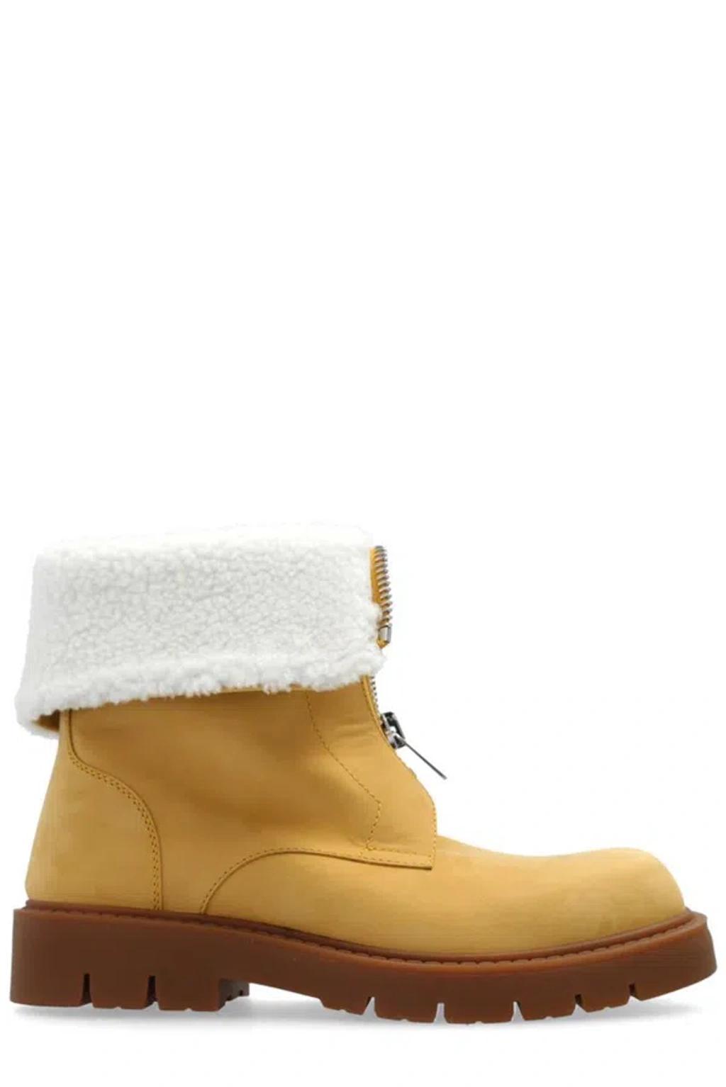 BOTTEGA VENETA Haddock Suede Shearling Zip Booties In Ochre Product Image