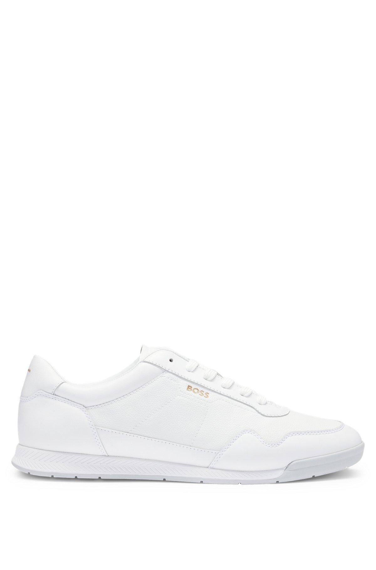 Faux-leather trainers with gold-tone branding Product Image