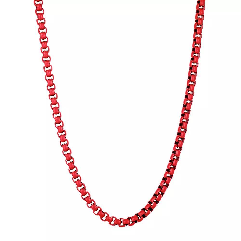 Men's LYNX Red Acrylic Coated Stainless Steel Box Chain Necklace, Size: 22" Product Image