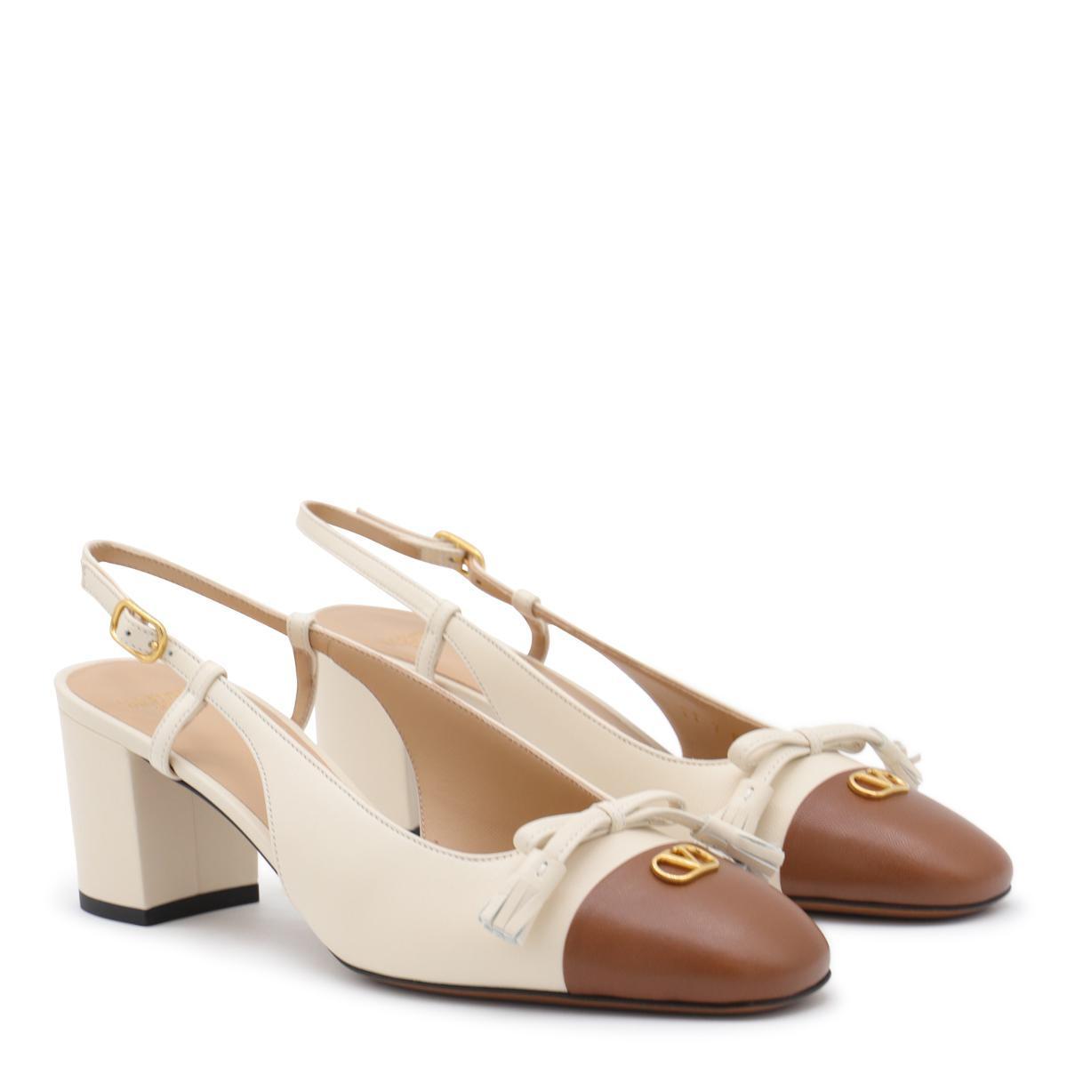 VALENTINO GARAVANI Leather Vlogo Signature Pumps With Slingback Strap In Neutral Product Image
