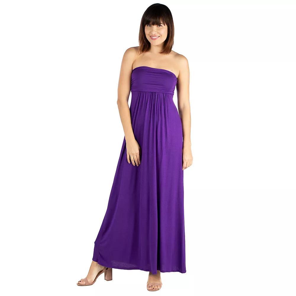 Women's 24seven Comfort Apparel Strapless Loose Fit Pleated Maxi Dress, Size: Medium, Pink Product Image