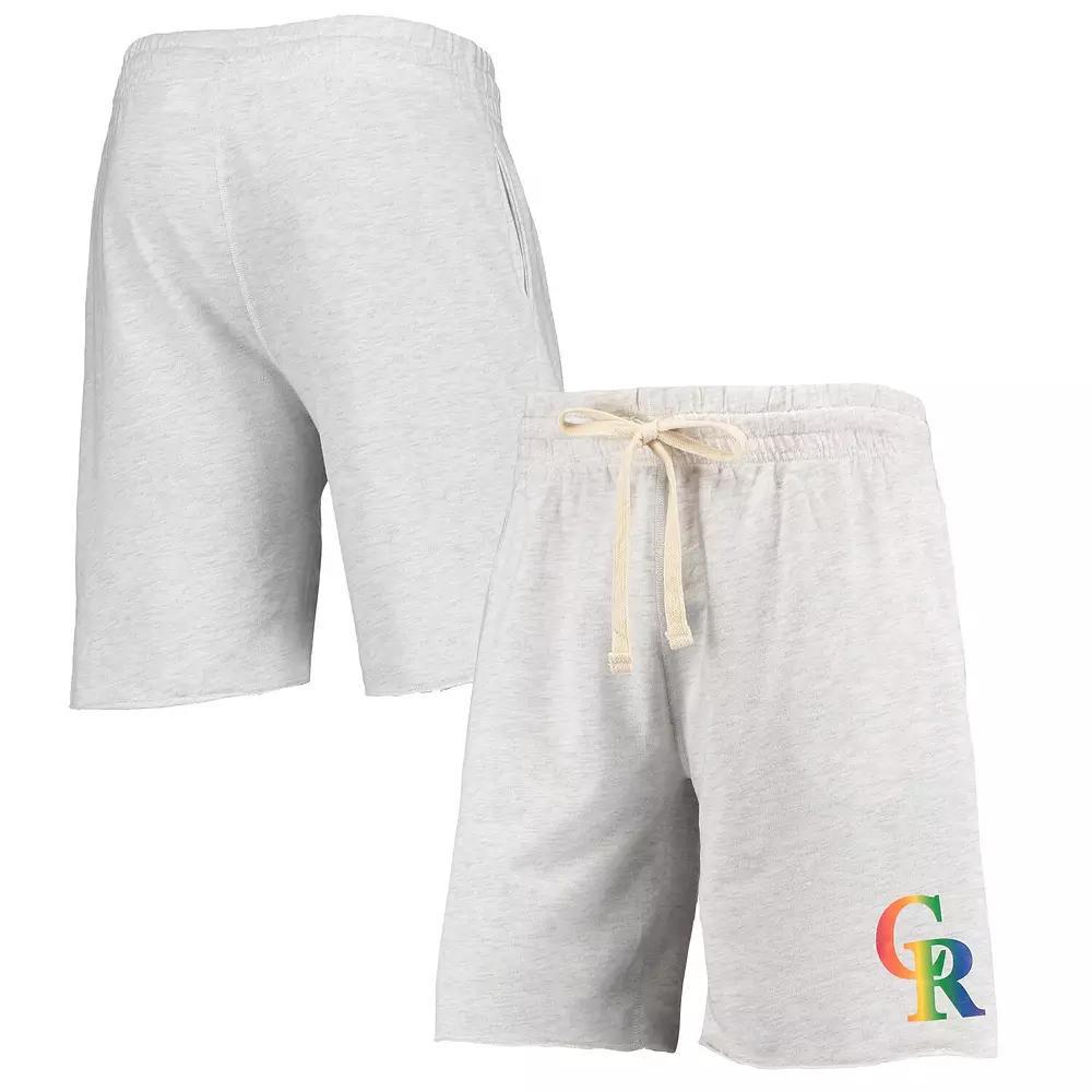 Men's Concepts Sport Oatmeal Colorado Rockies Mainstream Logo Terry Tri-Blend Shorts, Size: Medium, Team Product Image