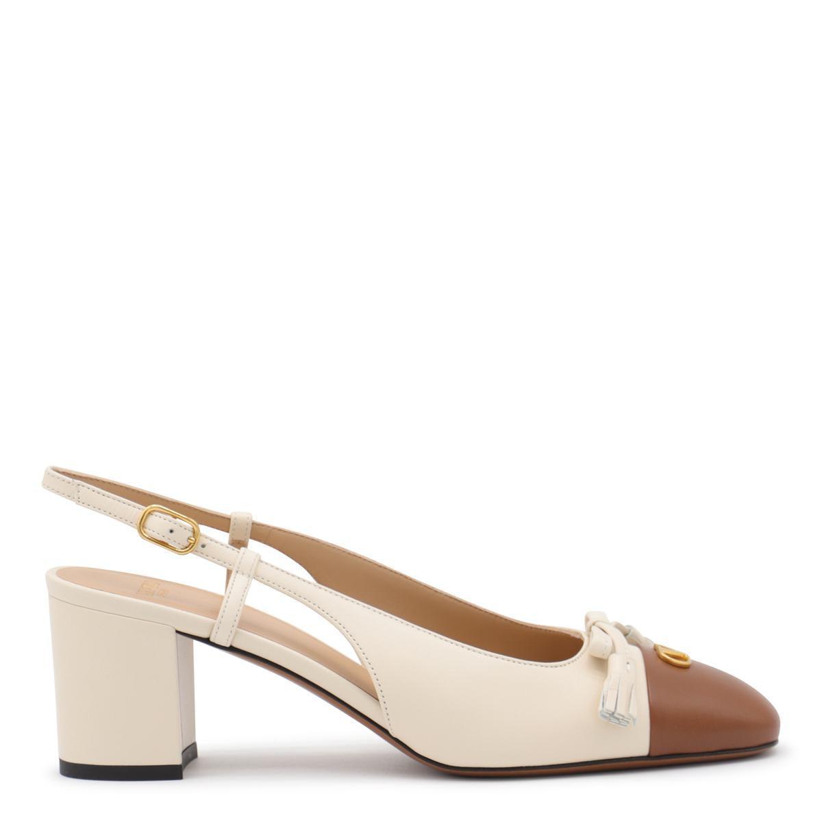 VALENTINO GARAVANI Leather Vlogo Signature Pumps With Slingback Strap In Neutral Product Image