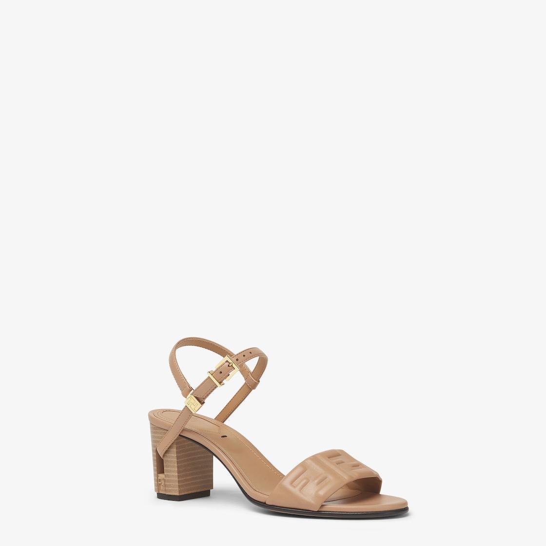 DelfinaBeige leather medium-heeled sandals Product Image
