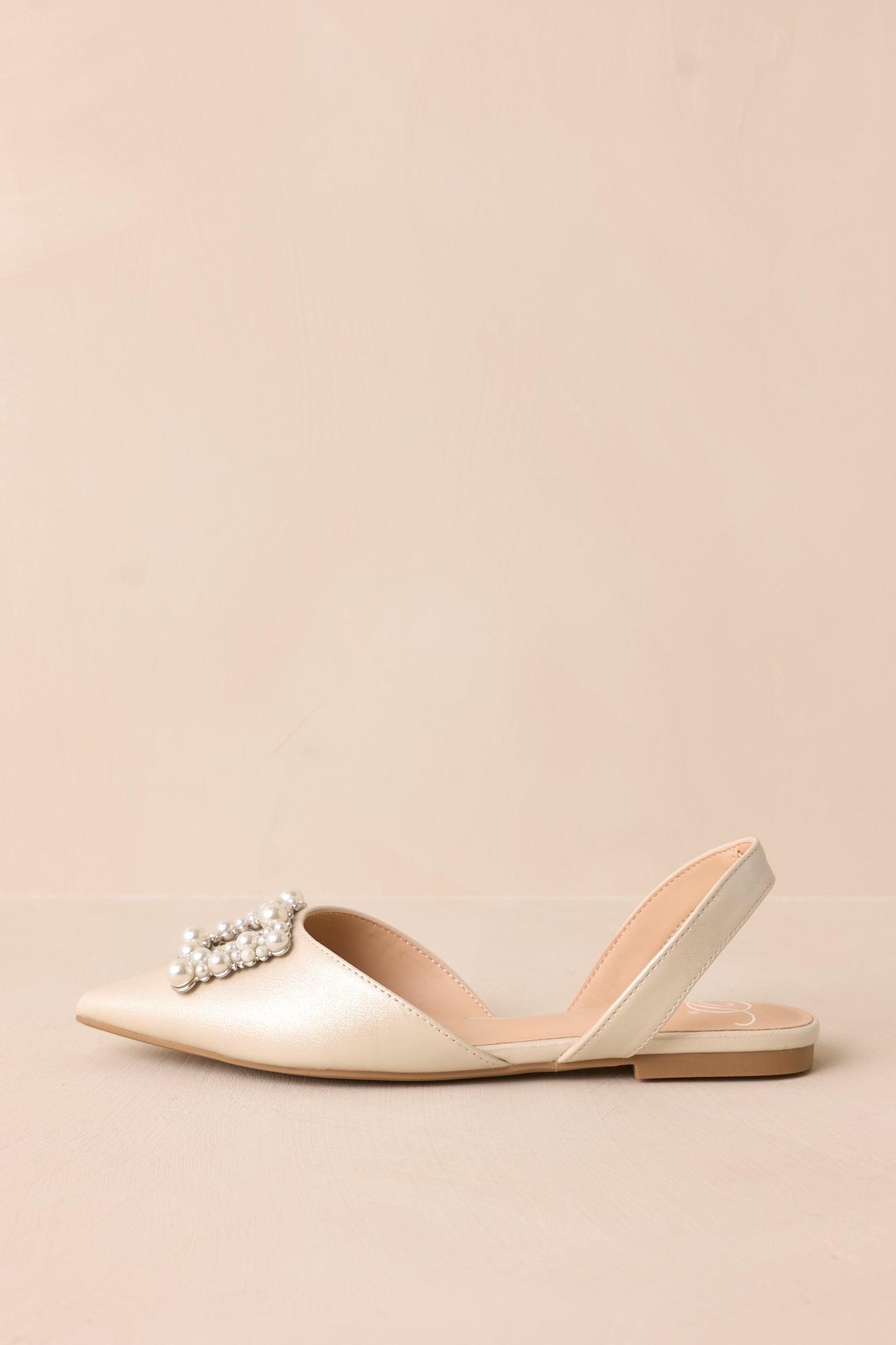 Setting New Goals Ivory Pearlescent Pointed Toe Slingback Flats Product Image