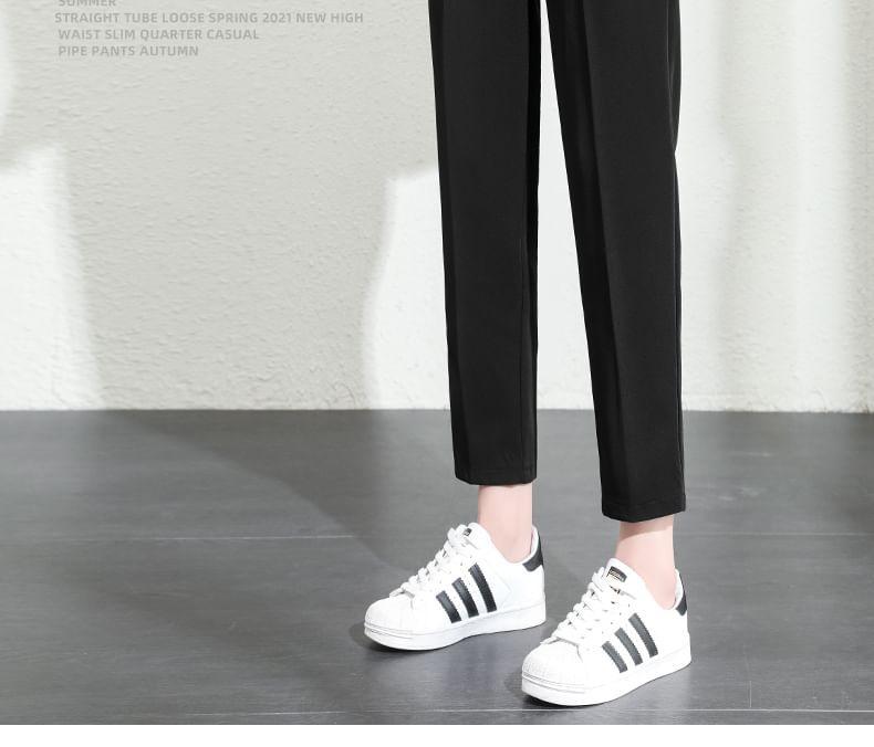 High Rise Plain Cropped Straight Leg Pants (Various Designs) Product Image