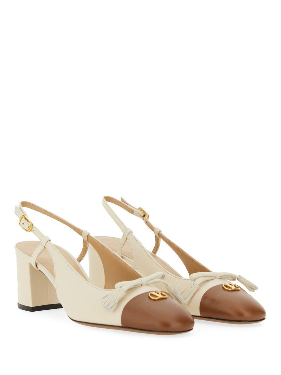 VALENTINO GARAVANI Leather Vlogo Signature Pumps With Slingback Strap In Neutral Product Image