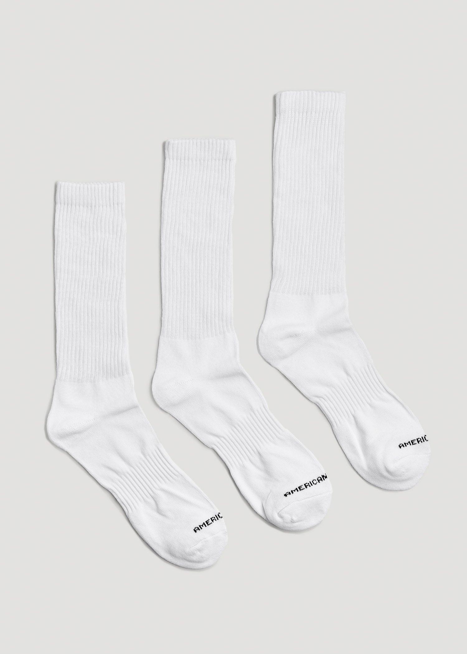 Athletic Crew Socks (X-Large Size: 13-15) for Tall Men in White Product Image