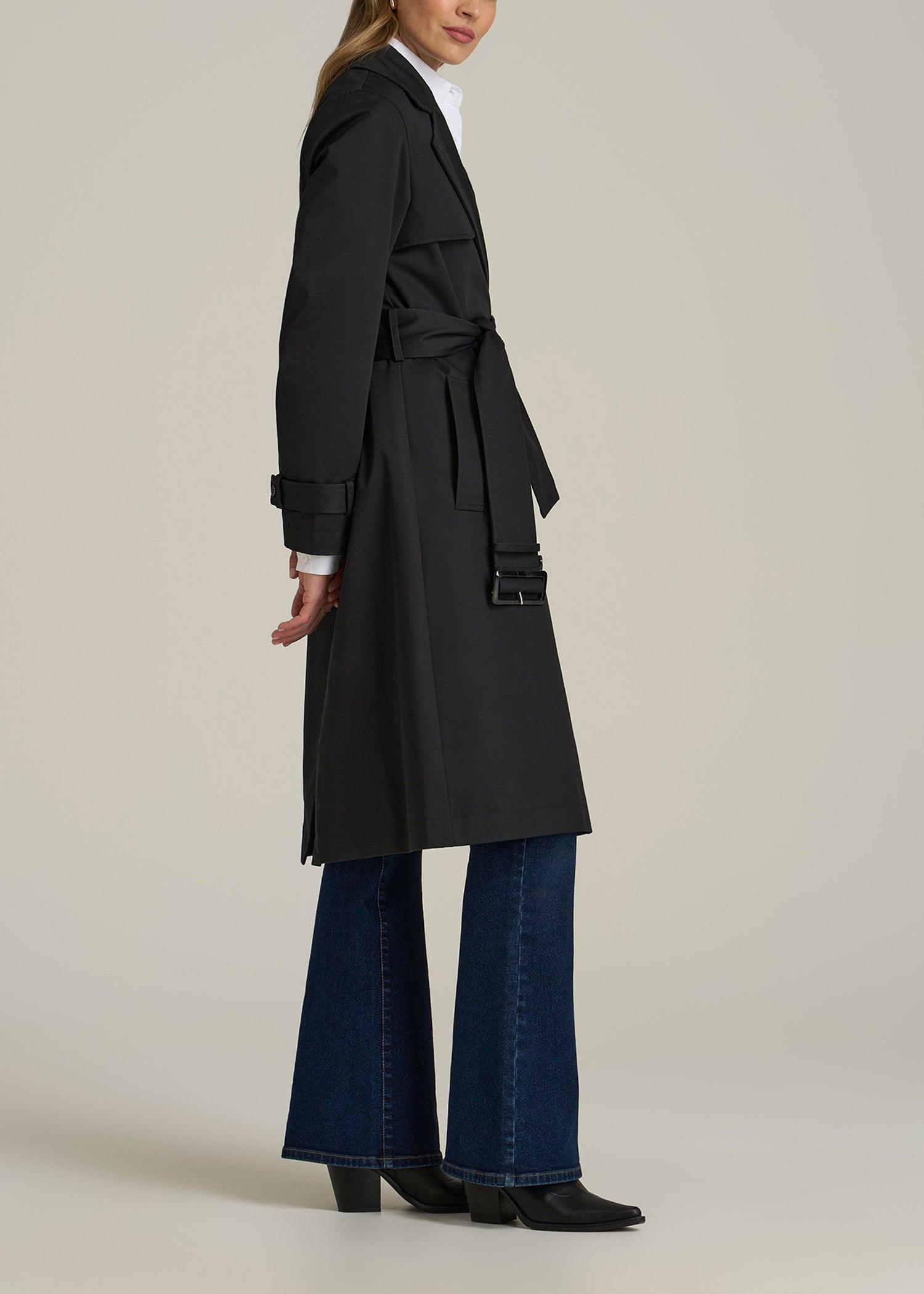 Trench Coat for Tall Women in Black Product Image
