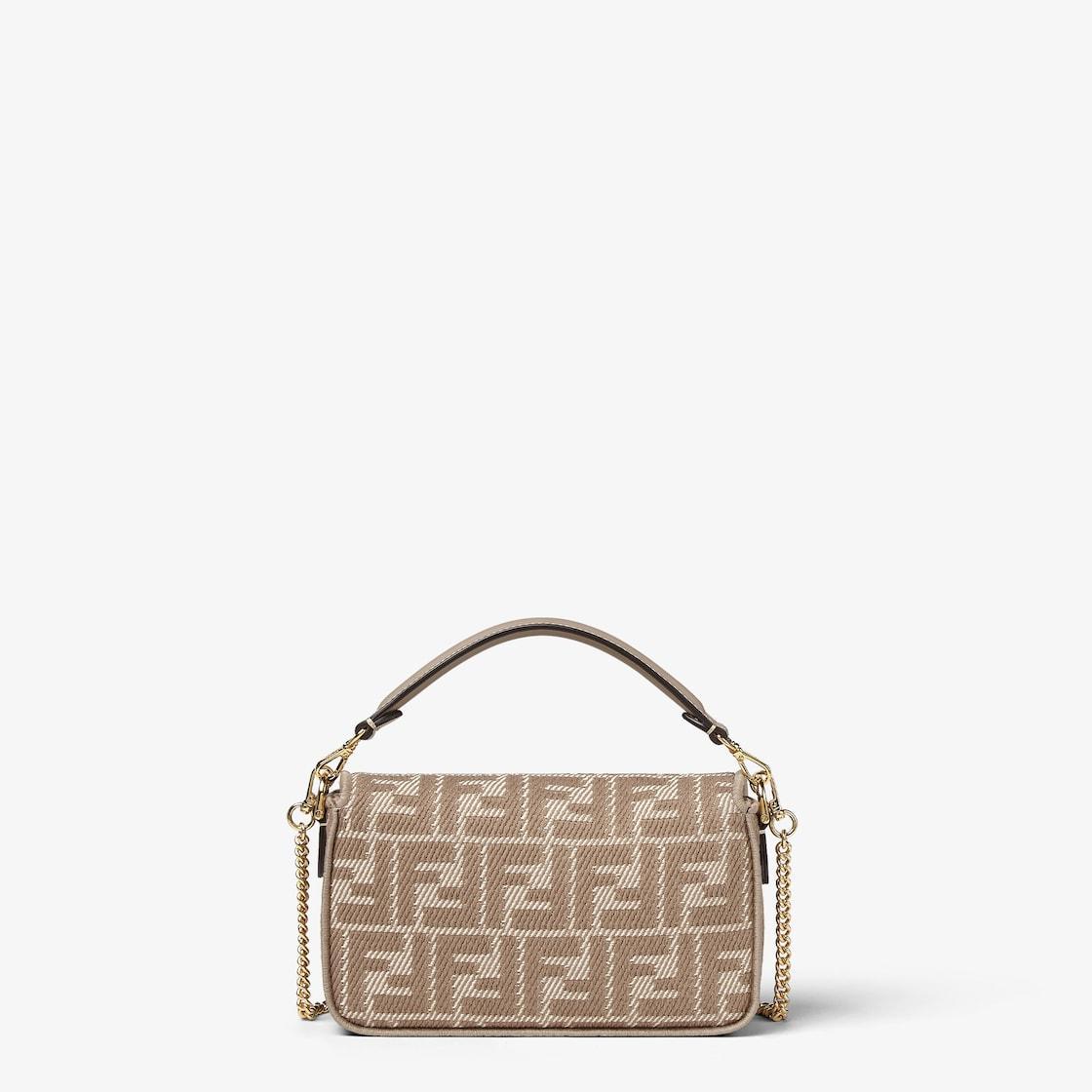 Baguette MiniDove gray denim-effect FF jacquard bag Product Image