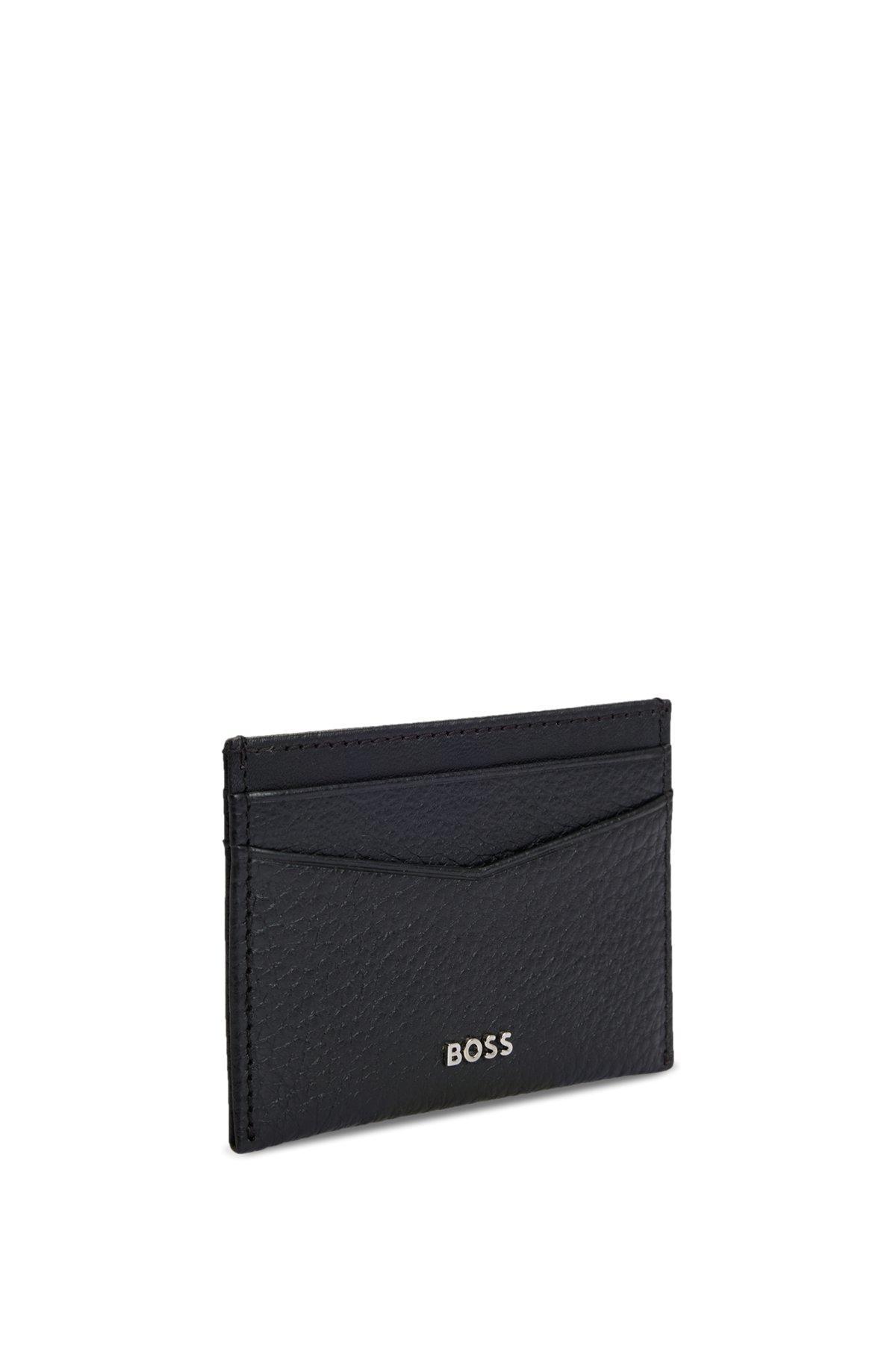 BOSS - Card holder in grained leather with metallic logo lettering - Black Product Image