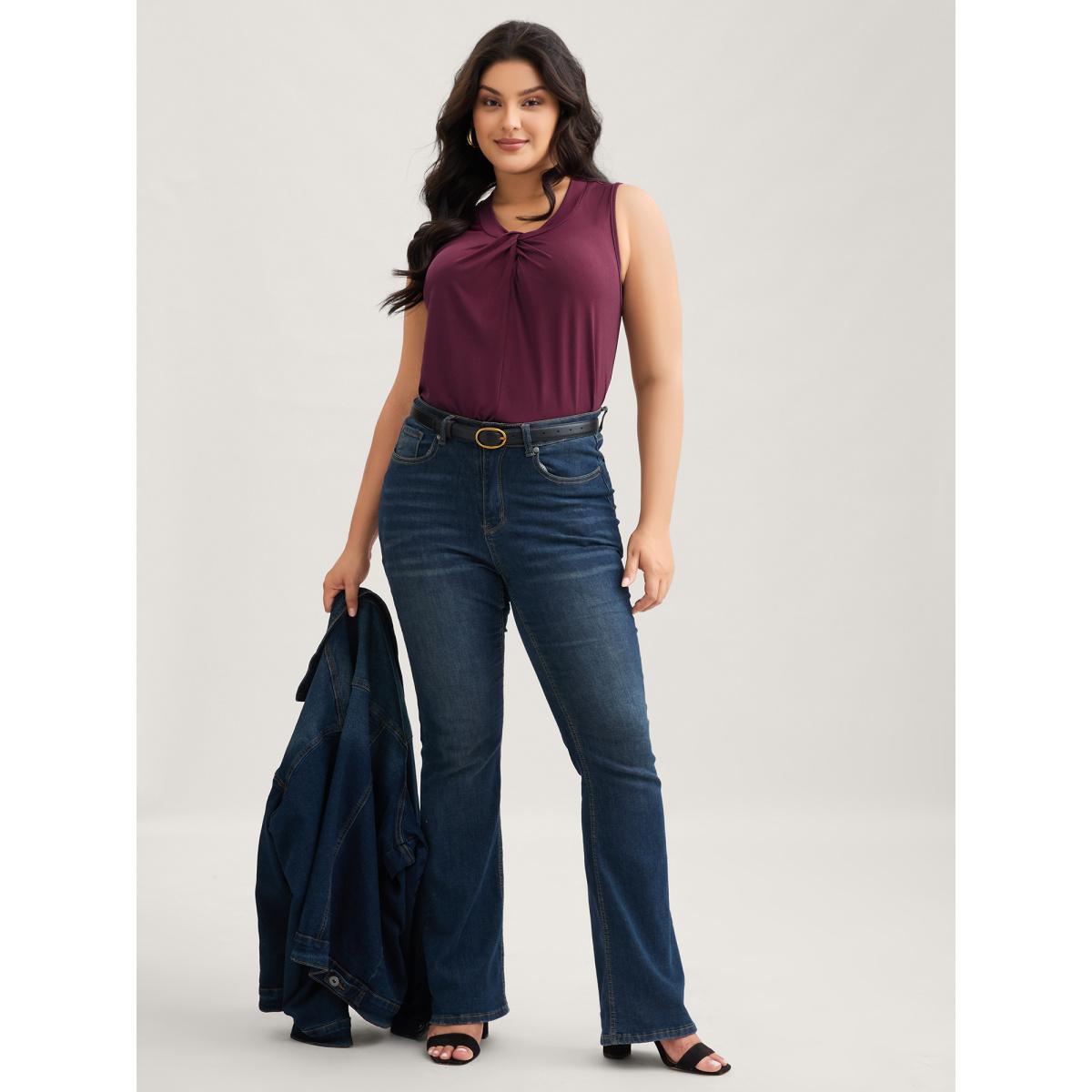 Plus Size Solid Asymmetrical Neck Twist Front Tank Top Women Plum Elegant Twist Asymmetrical Neck Everyday Tank Tops Camis BloomChic 14-16/1X Product Image