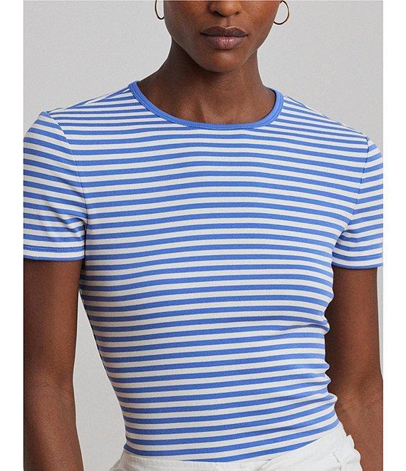 Lauren Ralph Lauren Knit Striped Crew Neck Short Sleeve Tee Shirt Product Image