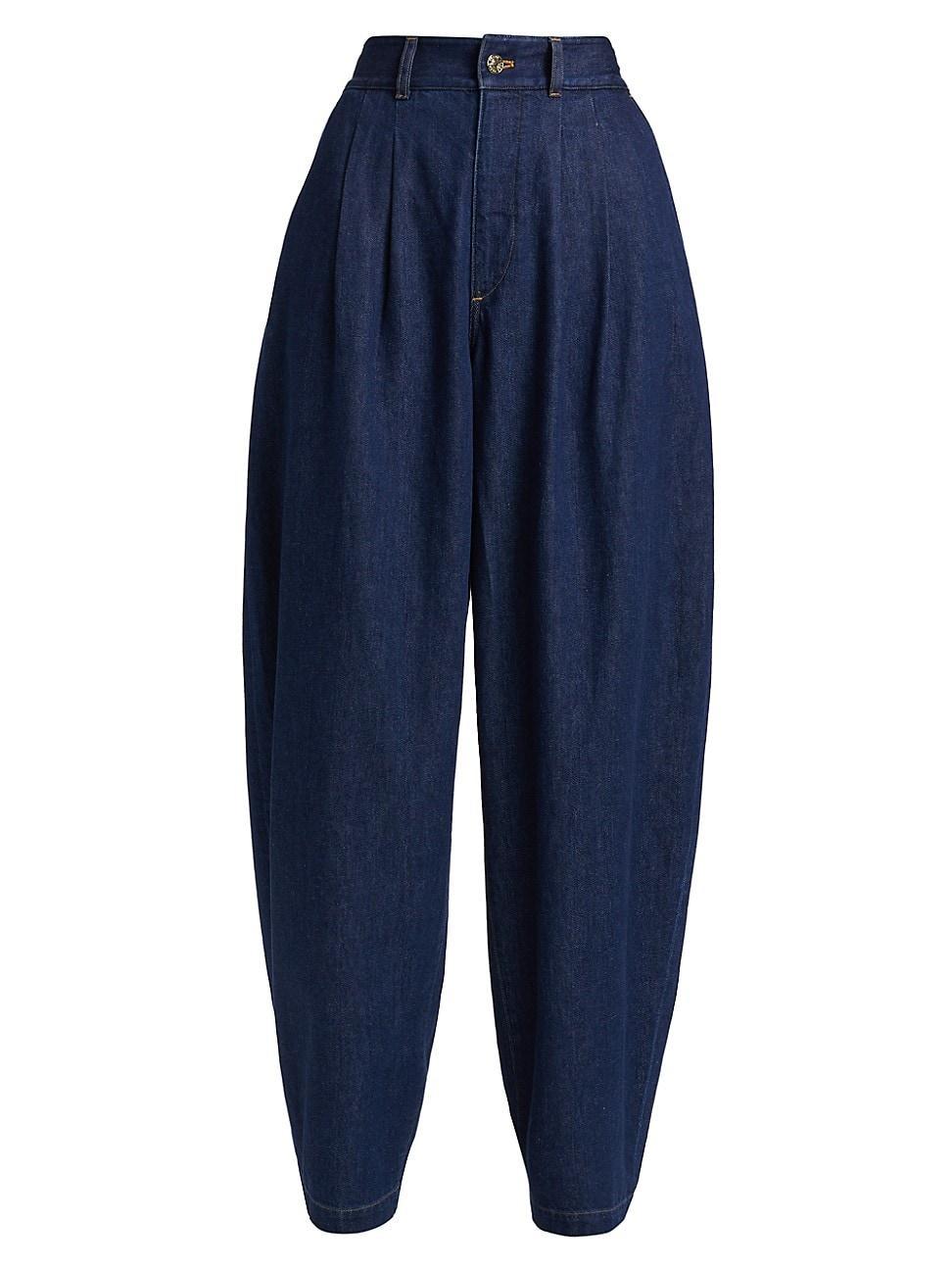 Womens The Tapered Pleated Denim Trousers Product Image
