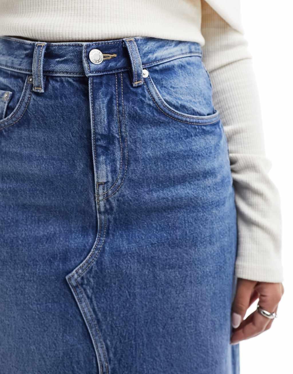 & Other Stories denim midaxi skirt with split in mid blue ASOS exclusive Product Image
