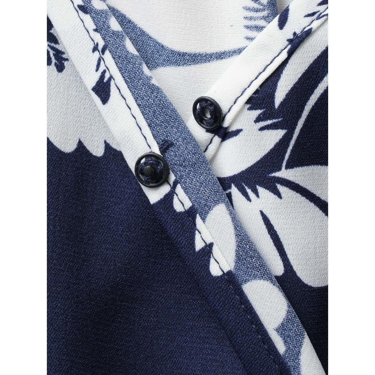 Plus Size Indigo Silhouette Floral Print Surplice Neck Blouse Women Elegant Short sleeve Heart neckline Everyday Blouses BloomChic 28/5X Product Image