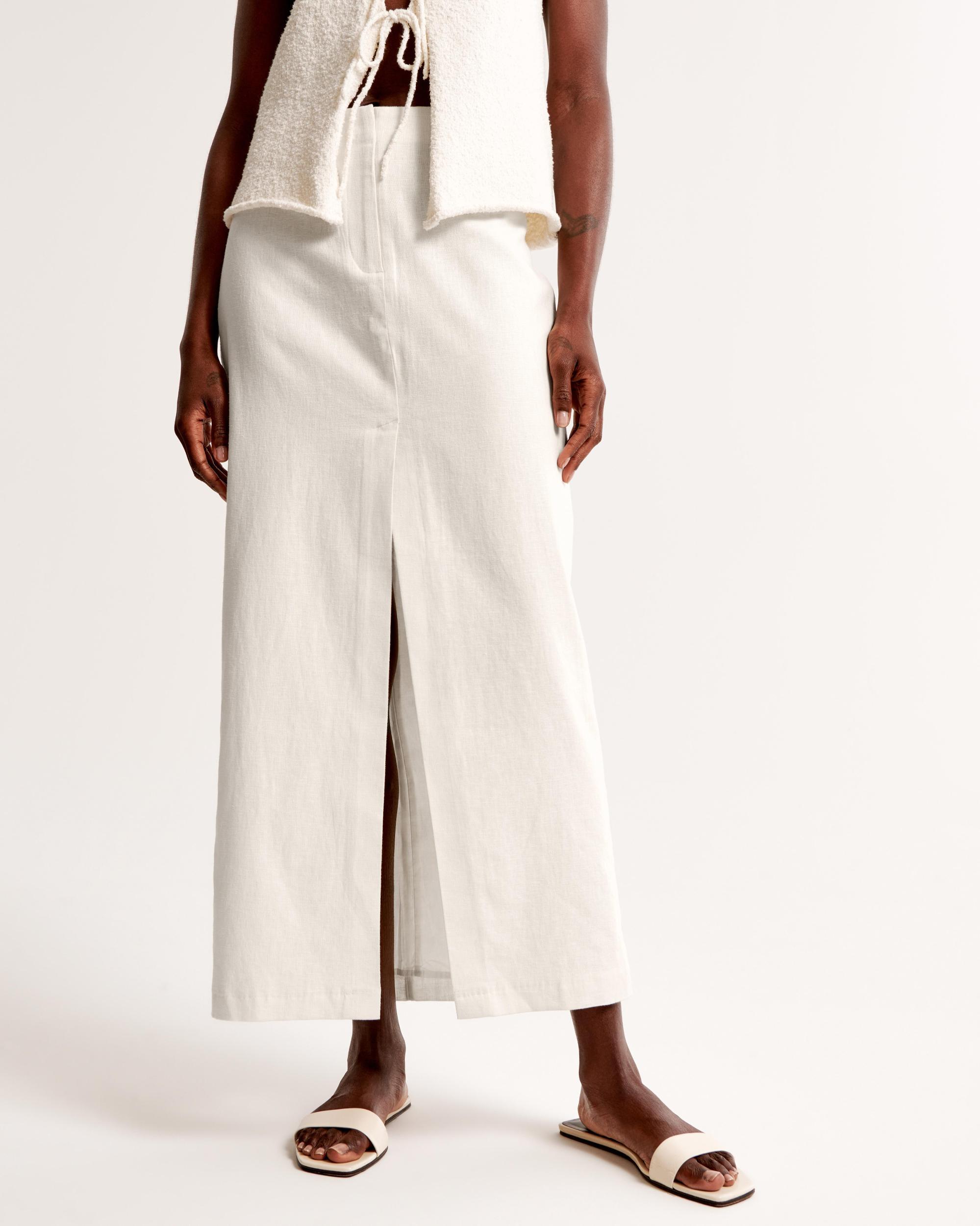 Mid Rise Linen-Blend Maxi Skirt Product Image