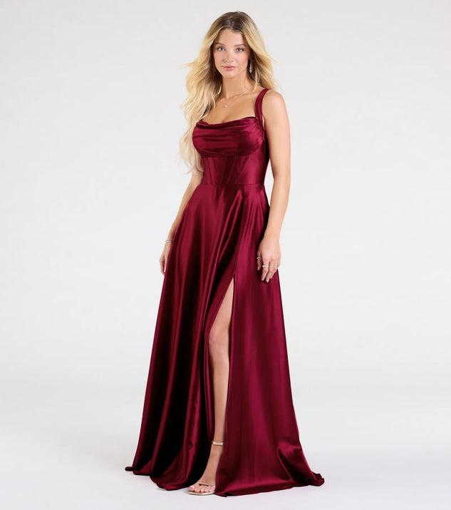 Daphne Corset Slit A-Line Satin Formal Dress Product Image