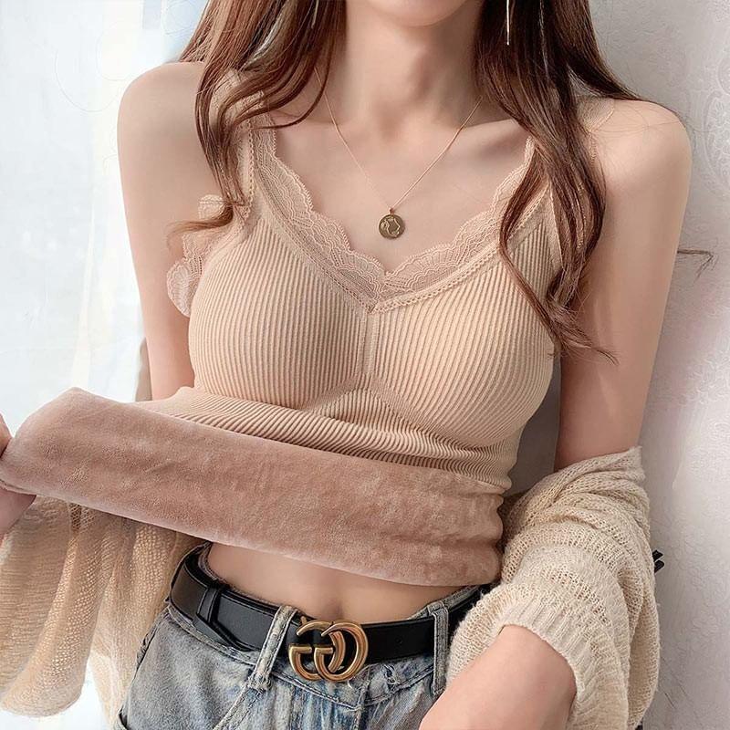 Lace Trim Fleece-Lined Camisole Top Product Image