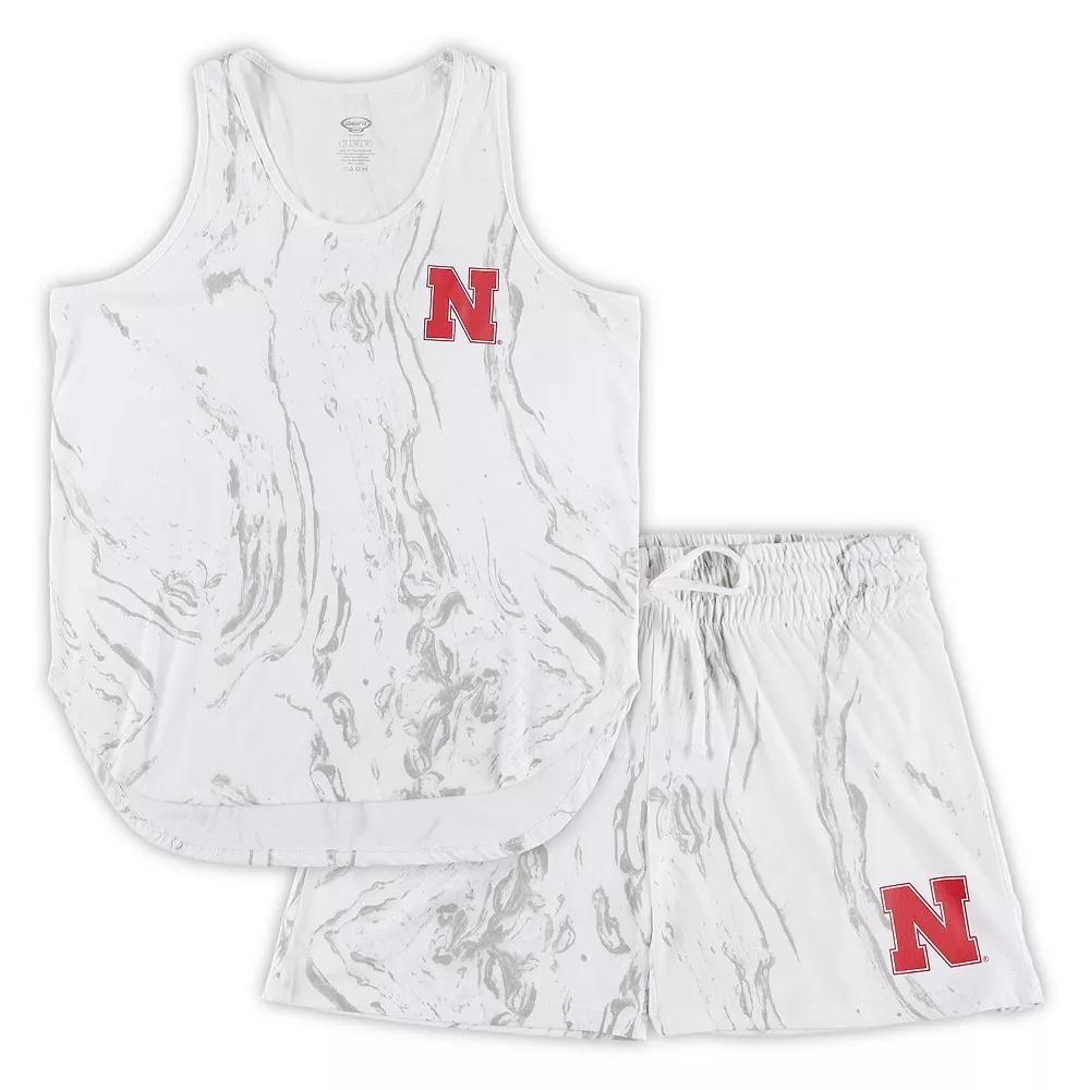 Women's Profile White Nebraska Huskers Plus Size Marble Tank and Shorts Set, Size: 1XL Product Image