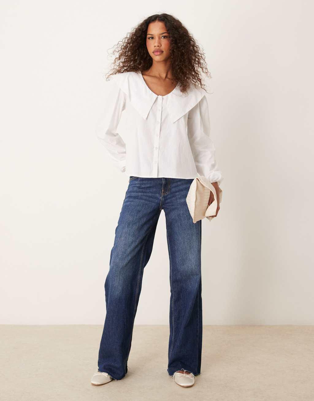 ASOS DESIGN poplin oversized collar blouse in white Product Image