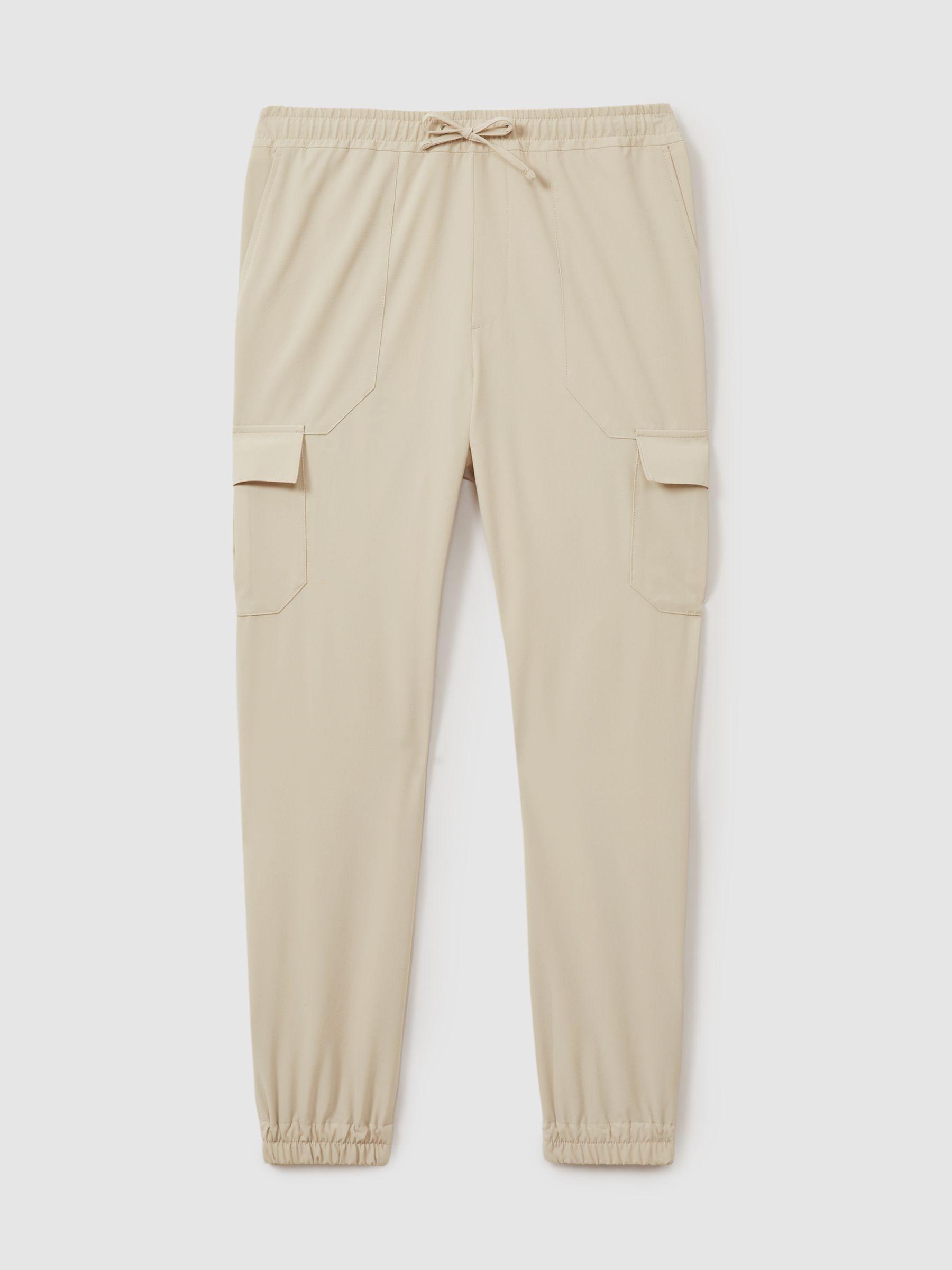 Elasticated Cargo Trousers in Stone Product Image