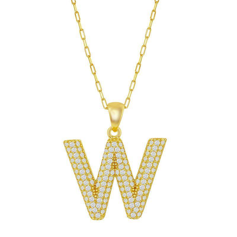 Sterling Silver Cubic Zirconia Block Initial Necklace, Women's, Size: 16-18" ADJ, H Product Image