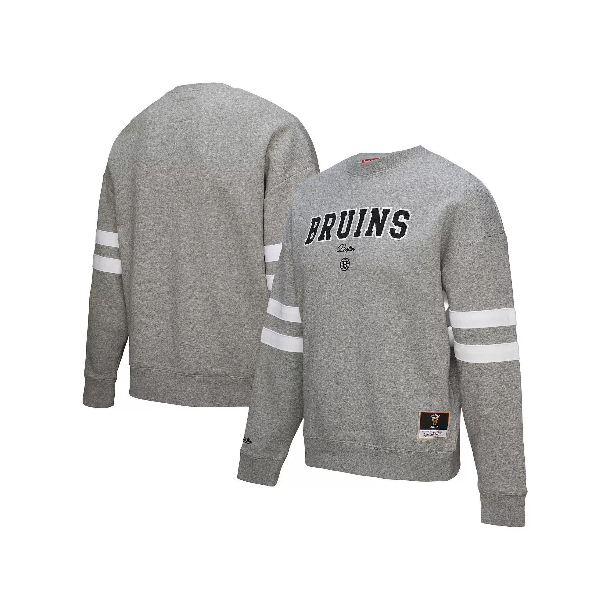 Women's Mitchell & Ness Heather Gray New York Rangers Logo Lightweight Pullover Sweatshirt, Size: Medium, Ran Grey Product Image