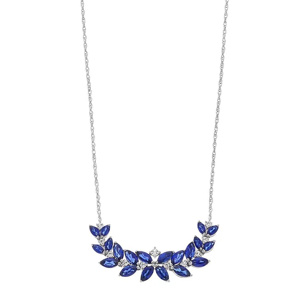 Sterling Silver Lab-Created Ceylon Sapphire & White Sapphire Vine Necklace, Women's, Size: 18" Product Image
