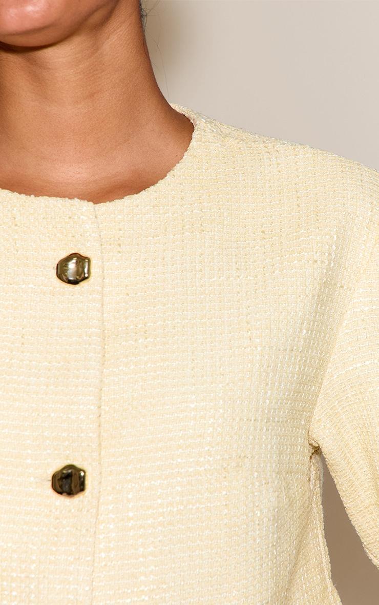 Butter Cream Cropped Button Up Tweed Collarless Jacket Product Image