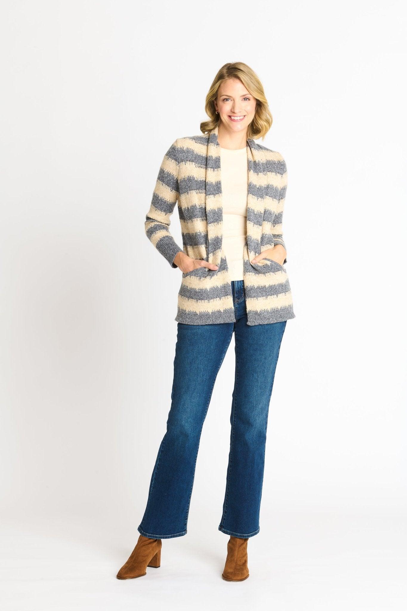 Wave Stripe J-Pocket Cardigan Sweater, Light Heather Product Image