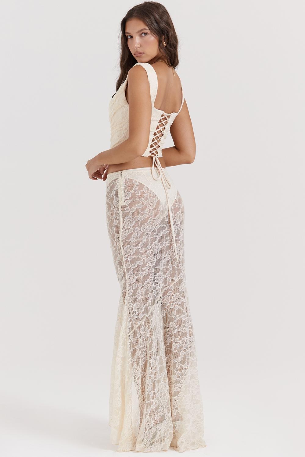 Therese Vintage Cream Lace Maxi Skirt Product Image