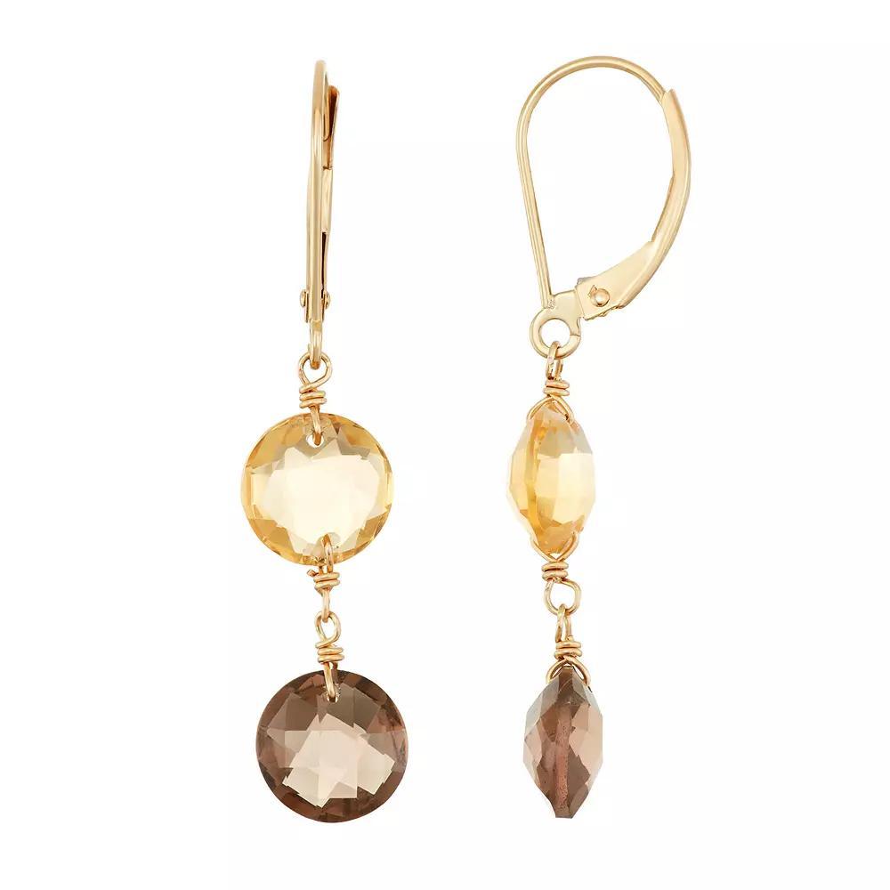 14k Gold Citrine & Smoky Quartz Drop Earrings, Women's, Multicolor Product Image