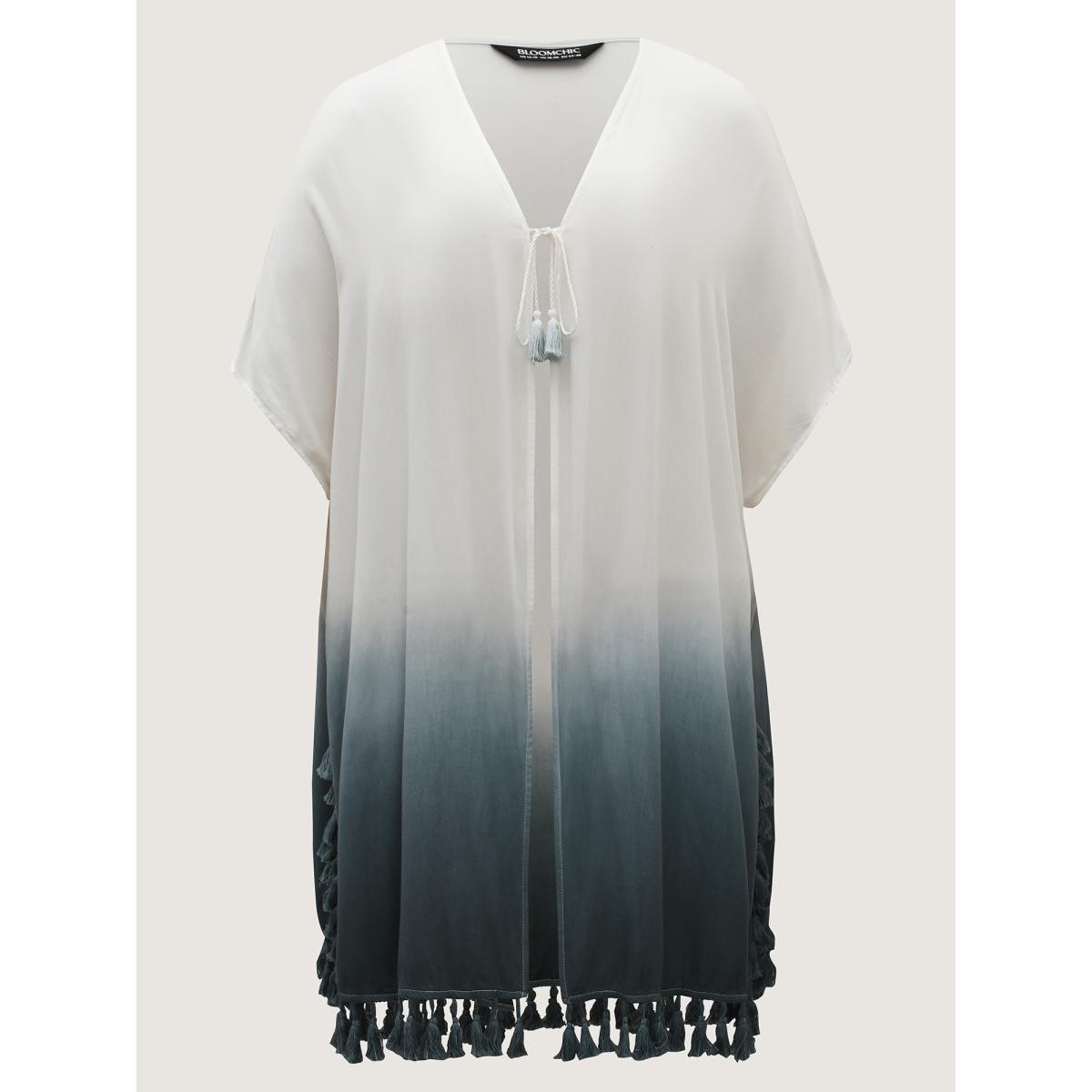 Plus Size Ombre Gradient Tassels Hem Kimono Women Aegean Tie knot Loose Vacation Kimonos BloomChic 30/6X Product Image