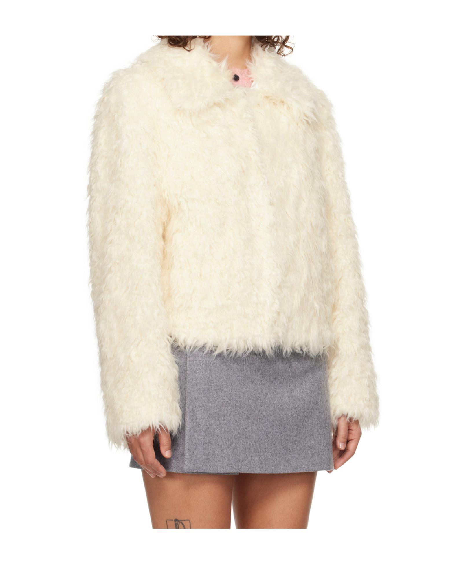 MSGM Long-sleeved Fur Jacket In White Product Image