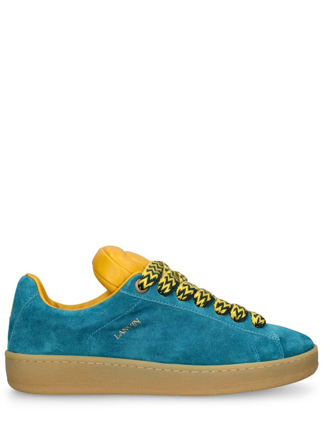 LANVIN Curb Lite In Full Suede Sneakers In Blue/yellow Product Image
