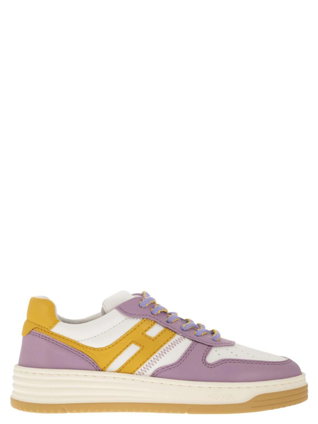 HOGAN Panelled-design Leather Sneakers In Bianco-lilla Product Image