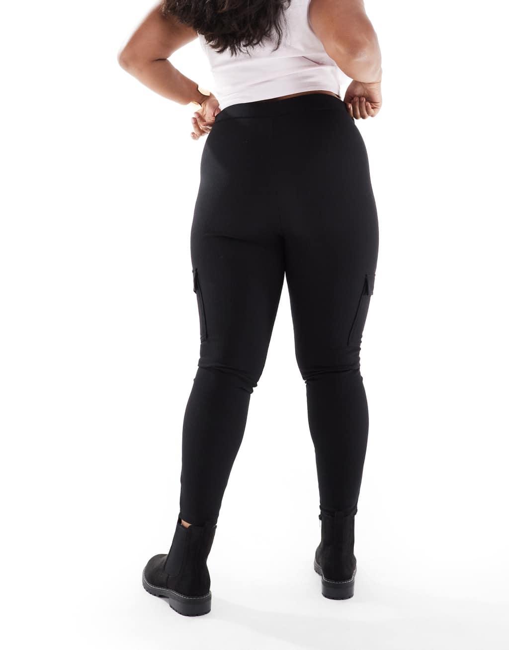 Yours ribbed cargo leggings in black Product Image