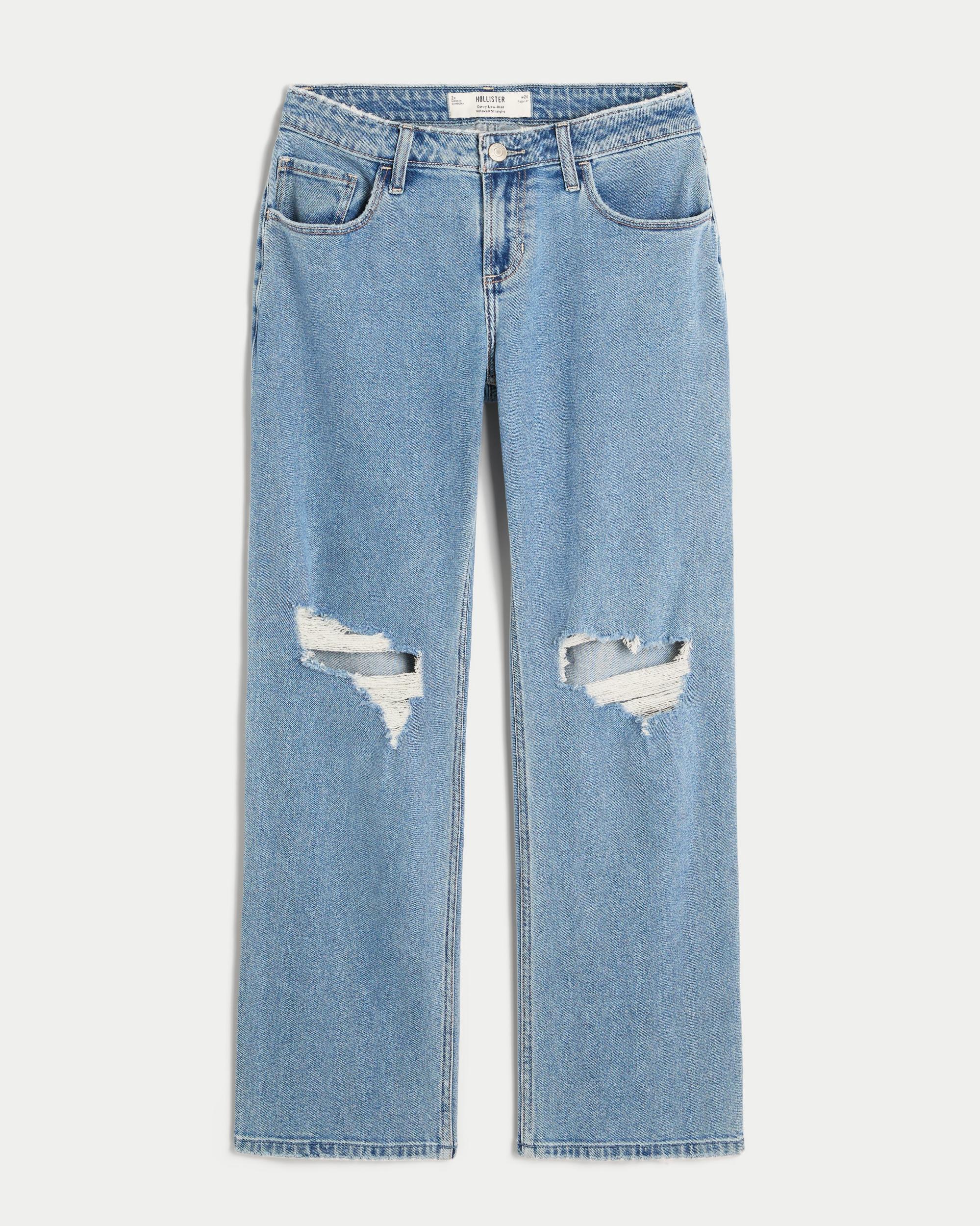 Curvy Low-Rise Ripped Medium Wash Relaxed Straight Jeans Product Image