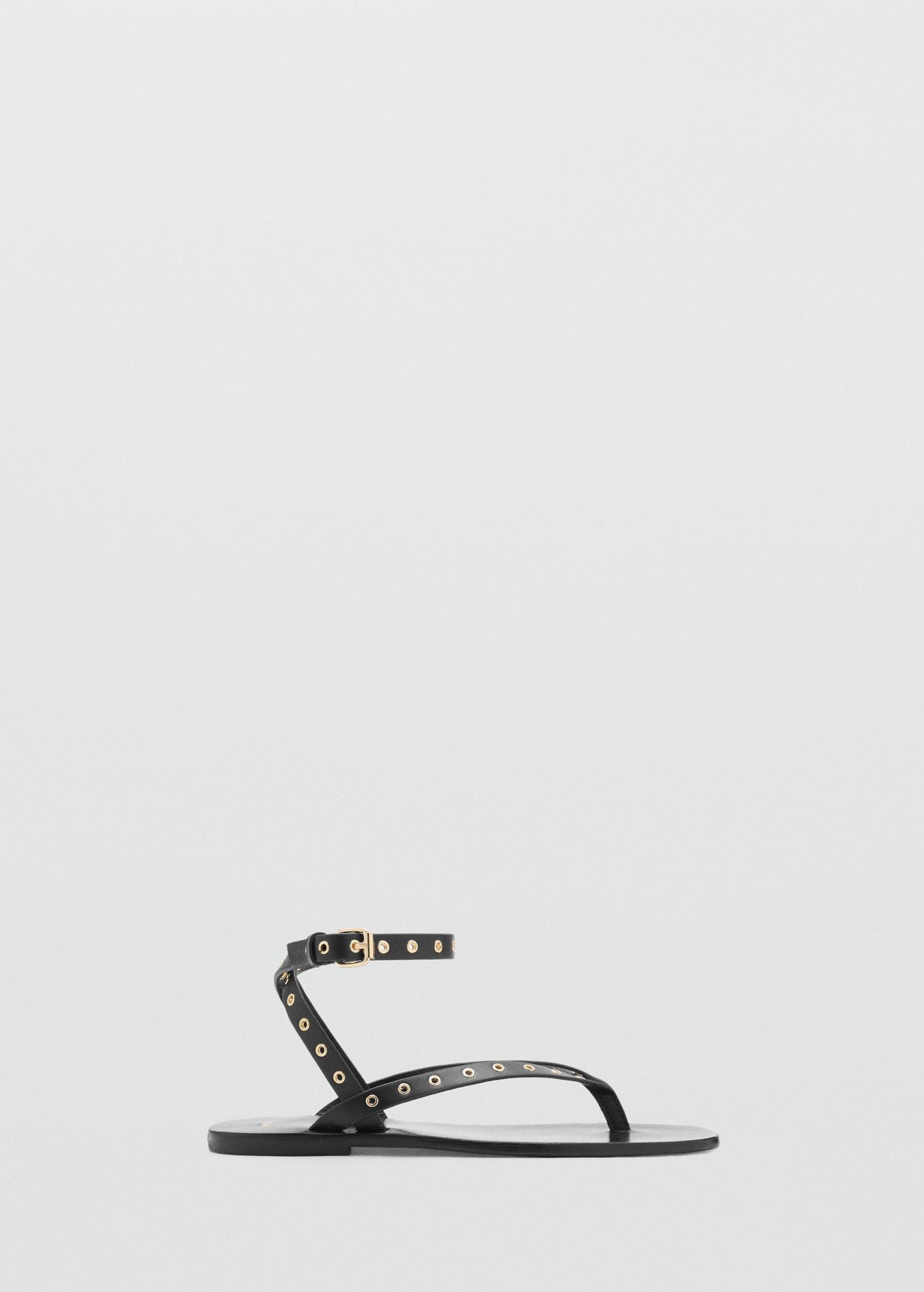 Leather sandals with eyelet straps - Women | MANGO USA Product Image