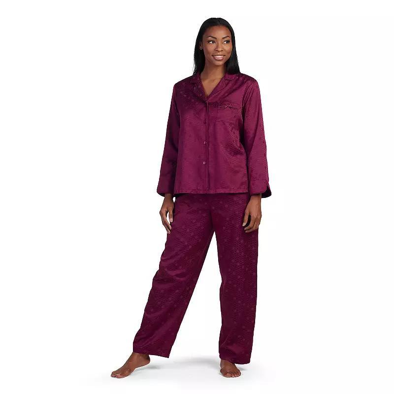 Women's Miss Elaine Essentials Brushed Back Satin Pajama Top & Pajama Bottoms Set, Size: Large, Red Product Image
